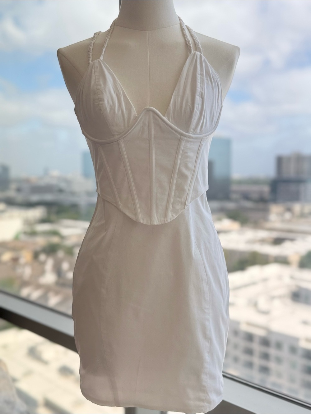 Oh Polly White Poplin Corset Mini Dress